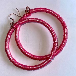 Pink polymer clay hoop earrings nickel free